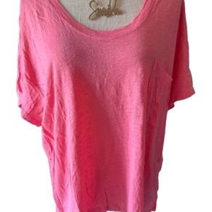 Lou & Grey Bright Coral Short Sleeve Linen Tee- XL